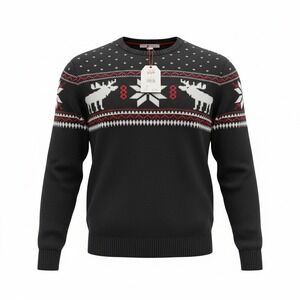 Chaps Mens Moose Fair Isle Cotton Crewneck Sweater Jet Black XL CM45SE128W